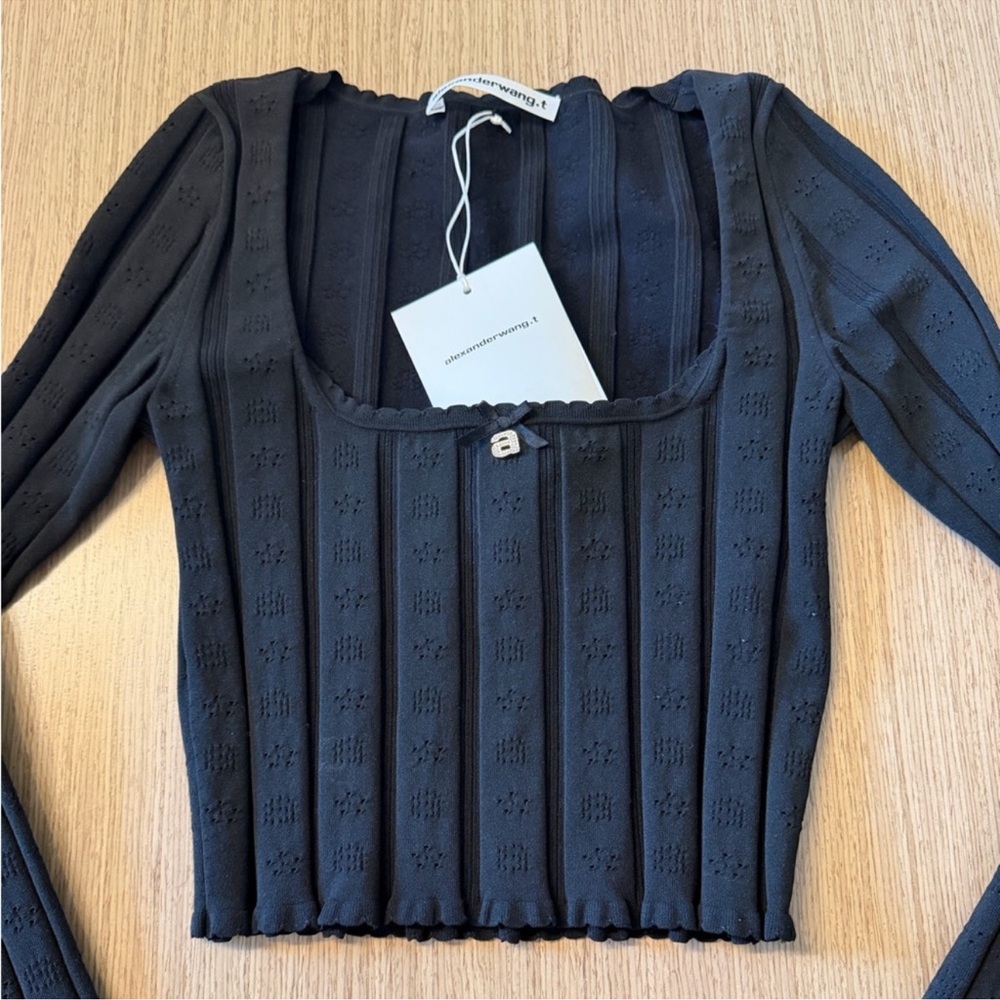 Alexander wang Black Ribbed Long Sleeve Top